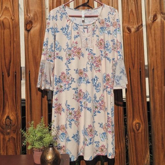 PerSeption Concept Floral Flared Sleeves Dress M - Picture 1 of 6